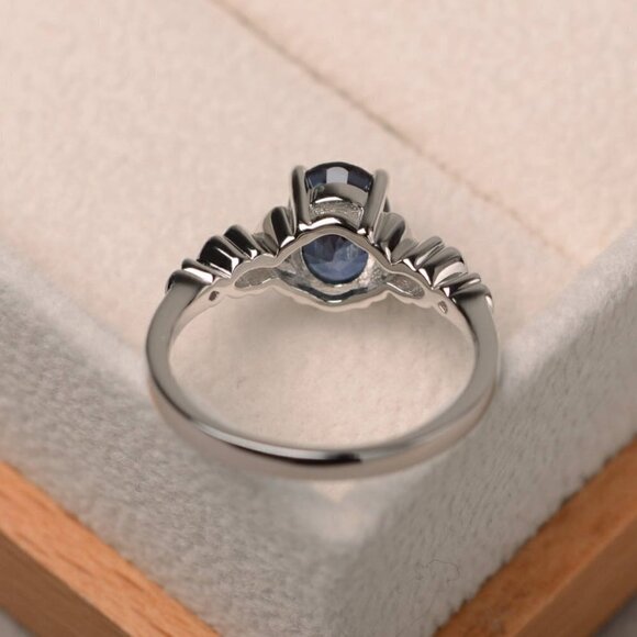 💞 Casual Cross Anillos Oval Diamond Royal Blue Rings for Women, PD036 - Picture 4 of 4